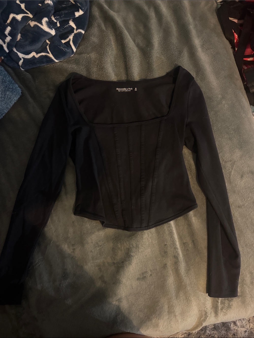 Abercrombie Long-Sleeve Black Corset-Style Top